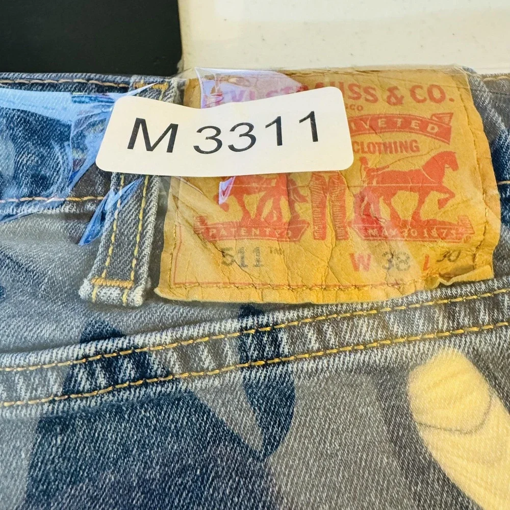 Levis 511 Shorts Mens 38 Blue Denim Slim Fit Cutoff Raw Hem Stretch 5 Pocket